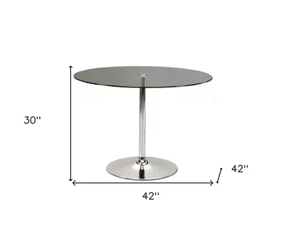 42" Clear and Silver Glass And Metal Pedestal Base Round Top Dining Table