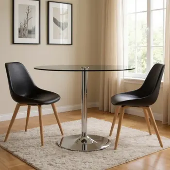 42" Clear and Silver Glass And Metal Pedestal Base Round Top Dining Table