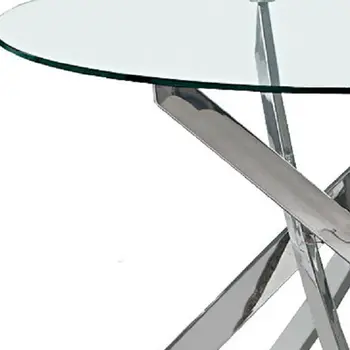 48" Clear and Silver Glass And Metal Cross Leg Base Round Top Dining Table