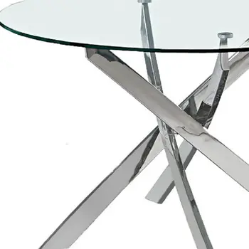 48" Clear and Silver Glass And Metal Cross Leg Base Round Top Dining Table