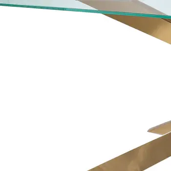 87" Clear and Gold Glass And Metal Cross Leg Base Dining Table