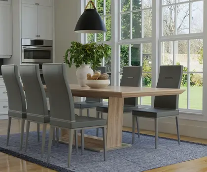 71" Gray Wood And Metal Self-Storing Leaf Pedestal Base Extendable Dining Table