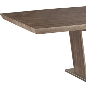 71" Gray Wood And Metal Self-Storing Leaf Pedestal Base Extendable Dining Table