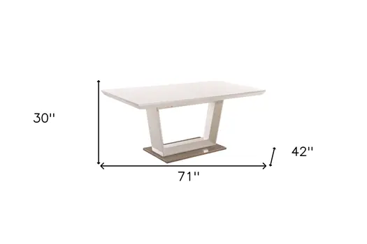 71" White Wood And Metal Self-Storing Leaf Pedestal Base Extendable Dining Table
