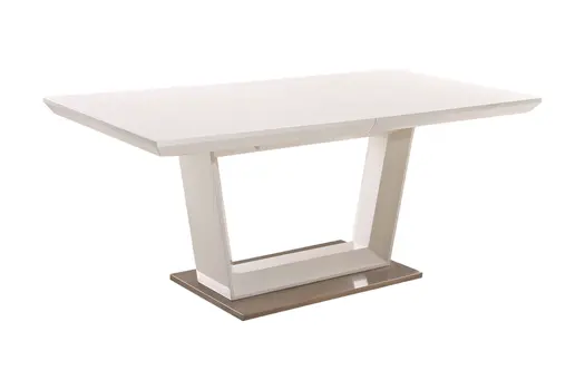71" White Wood And Metal Self-Storing Leaf Pedestal Base Extendable Dining Table