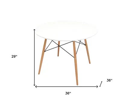36" White and Natural Wood Round Top Dining Table
