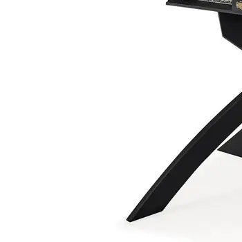 47" White Gray and Black Ceramic And Metal Self-Storing Leaf Cross Leg Base Oval Extendable Dining Table