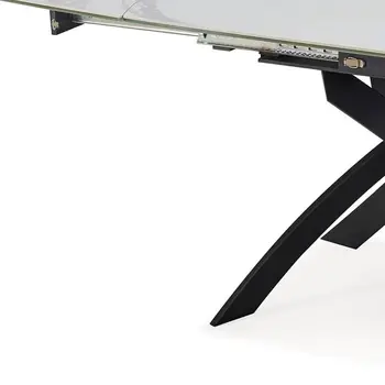 47" White Gray and Black Ceramic And Metal Self-Storing Leaf Cross Leg Base Oval Extendable Dining Table