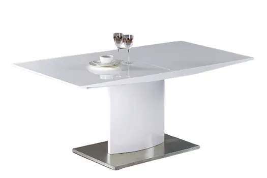 63" White Metal Self-Storing Leaf Pedestal Base Dining Table