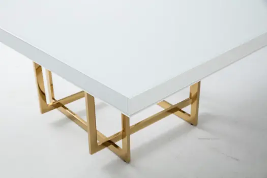 59" White and Gold Wood And Metal Pedestal Base Square Dining Table