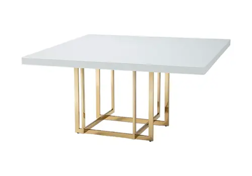 59" White and Gold Wood And Metal Pedestal Base Square Dining Table