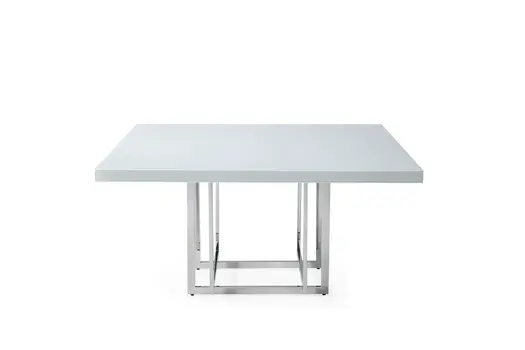 59" White and Silver Wood And Metal Pedestal Base Square Dining Table