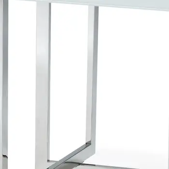 59" White and Silver Wood And Metal Pedestal Base Square Dining Table