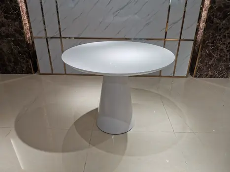 36" White Wood And Metal Pedestal Base Round Top Dining Table