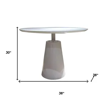 36" White Wood And Metal Pedestal Base Round Top Dining Table