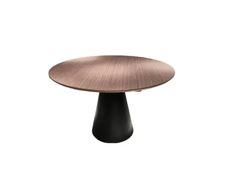 48" Brown and Black Wood And Metal Pedestal Base Round Top Dining Table