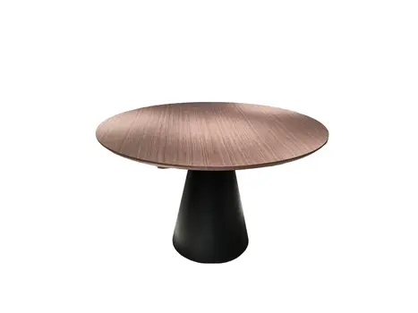 48" Brown and Black Wood And Metal Pedestal Base Round Top Dining Table