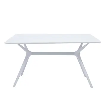 47" White Wood And Heavy Duty Plastic Trestle Base Dining Table