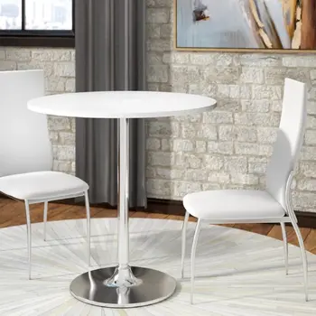 36" Black and Silver Wood And Metal Pedestal Base Round Top Dining Table