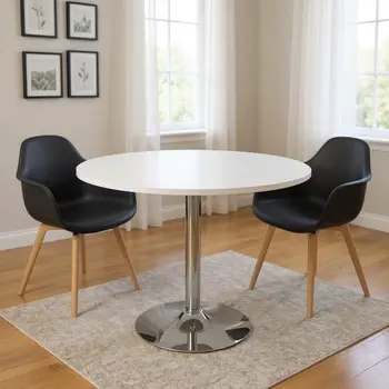 36" Black and Silver Wood And Metal Pedestal Base Round Top Dining Table