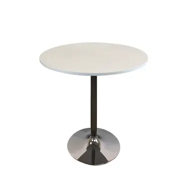 36" White and Silver Wood And Metal Pedestal Base Round Top Dining Table