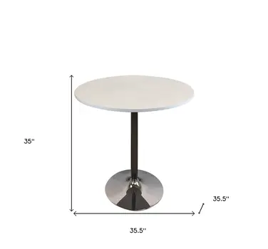 36" White and Silver Wood And Metal Pedestal Base Round Top Dining Table