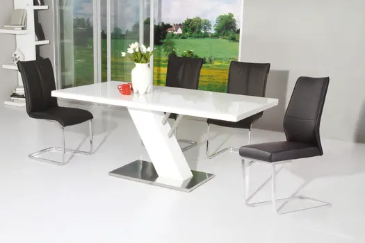 63" White and Silver Wood And Metal Pedestal Base Dining Table
