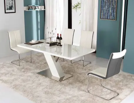 63" White and Silver Wood And Metal Pedestal Base Dining Table