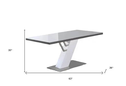 63" White and Silver Wood And Metal Pedestal Base Dining Table