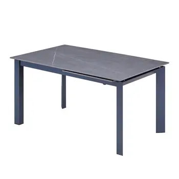 55" Gray Ceramic And Metal Self-Storing Leaf Extendable Dining Table