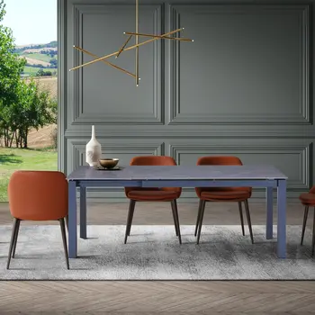 55" Gray Ceramic And Metal Self-Storing Leaf Extendable Dining Table