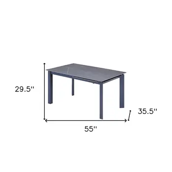 55" Gray Ceramic And Metal Self-Storing Leaf Extendable Dining Table