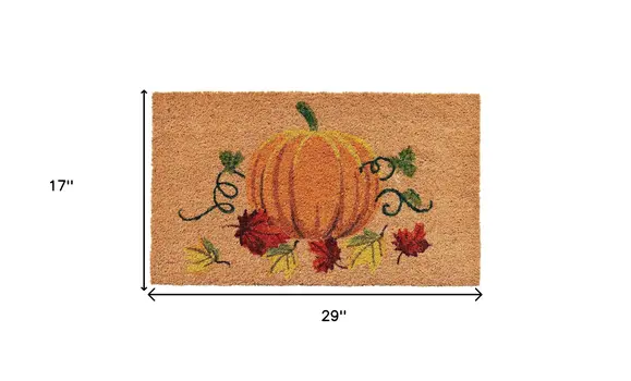 17" X 29" Natural and Orange Coir Pumpkin Outdoor Fall Door Mat