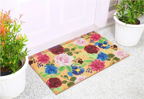 24" X 36" Natural Pink and Green Coir Floral Outdoor Door Mat