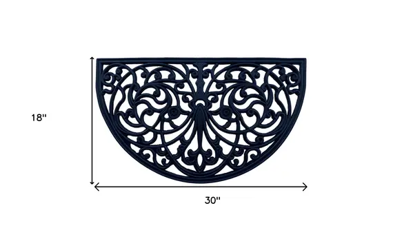 18" X 30" Black Rubber Scrollwork Welcome Outdoor Semi Circle Door Mat