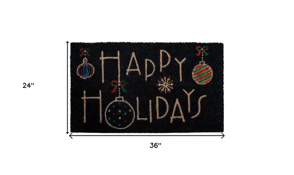 24" X 36" Black and Natural Coir Happy Holidays Outdoor Christmas Door Mat