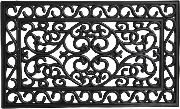 18" X 30" Black Rubber Scrollwork Outdoor Door Mat