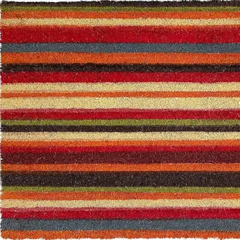 17" X 29" Red Orange and Natural Coir Striped Outdoor Door Mat