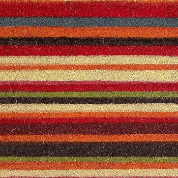 17" X 29" Red Orange and Natural Coir Striped Outdoor Door Mat