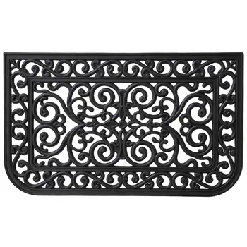 18" X 30" Black Rubber Scrollwork Outdoor Door Mat