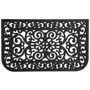 18" X 30" Black Rubber Scrollwork Outdoor Door Mat