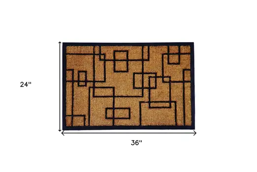 24" X 36" Natural and Black Coir Geometric Outdoor Door Mat
