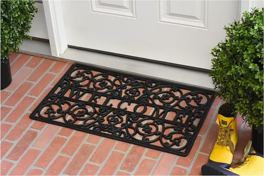 18" X 30" Black Rubber Scrollwork Welcome Outdoor Door Mat