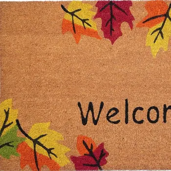 17" X 29" Natural Red and Yellow Coir Leaves Welcome Outdoor Fall Door Mat