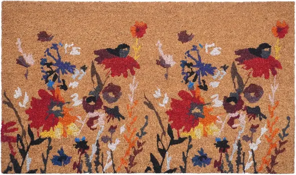 17" X 29" Natural Red and Yellow Coir Floral Outdoor Door Mat