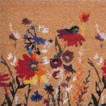 24" X 36" Natural Red and Yellow Coir Floral Outdoor Door Mat
