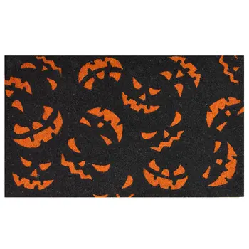 17" X 29" Black and Orange Coir Jackolantern Outdoor Halloween Door Mat