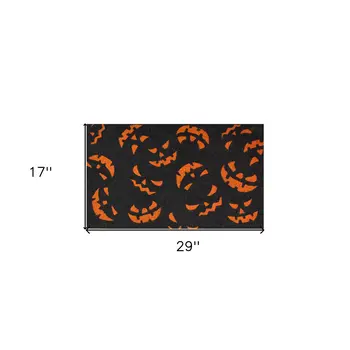 17" X 29" Black and Orange Coir Jackolantern Outdoor Halloween Door Mat
