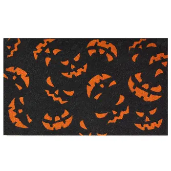 17" X 29" Black and Orange Coir Jackolantern Outdoor Halloween Door Mat