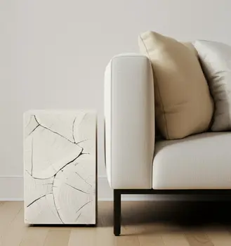 20" Whitewash Solid Wood Block Handmade Square End Table